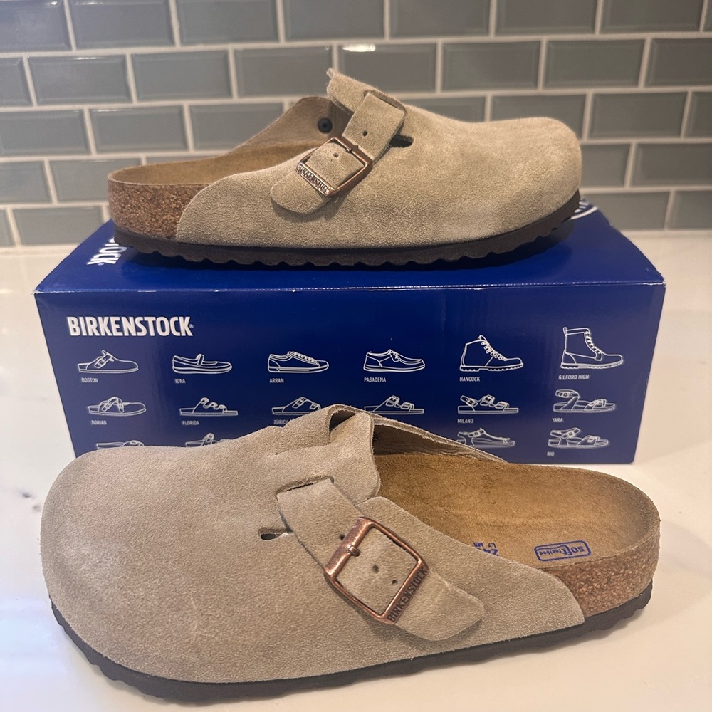 Birkenstock Boston Clog Taupe Suede Soft Footbed 38 US 7.5 8 NWT - Picture 8 of 10